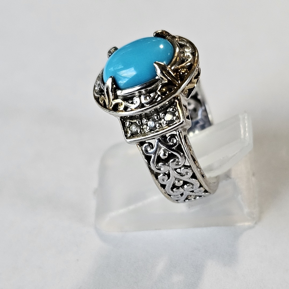 Genuine Sleeping Beauty Turquoise Ring in Palladium Sterling Silver & 18k Gold! - Picture 8 of 8